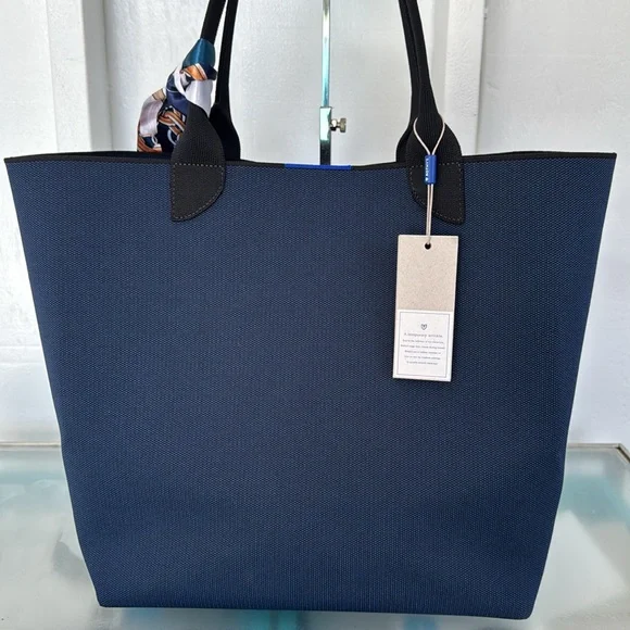 Rothy’s Bag Large Elegant Navy Blue Canvas Tote Bag with Scarf Accent - Picture 4 of 15